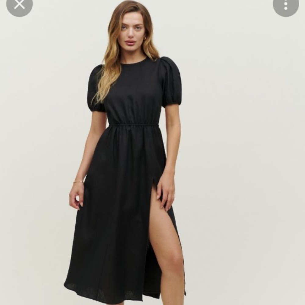 Reformation Anneliese Linen Dress Black 0